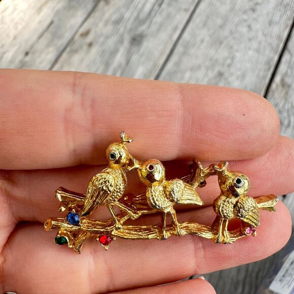 Vintage Jewelry Three Little Birds Brooch Bird Bird Pin 3 Birds Brooch - Picture 5 of 5